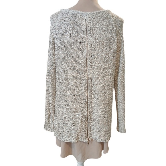 Simply Couture Womens Cream Knit Sweater Sequin Long Sleeve Top  Lagenlook XL - Picture 5 of 12